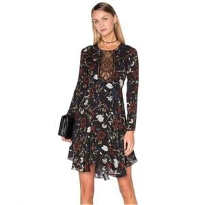 New! ALC 4 Dark Floral 100% SILK $695 Lace Cynthia Long Sleeve Fit Flare Dress